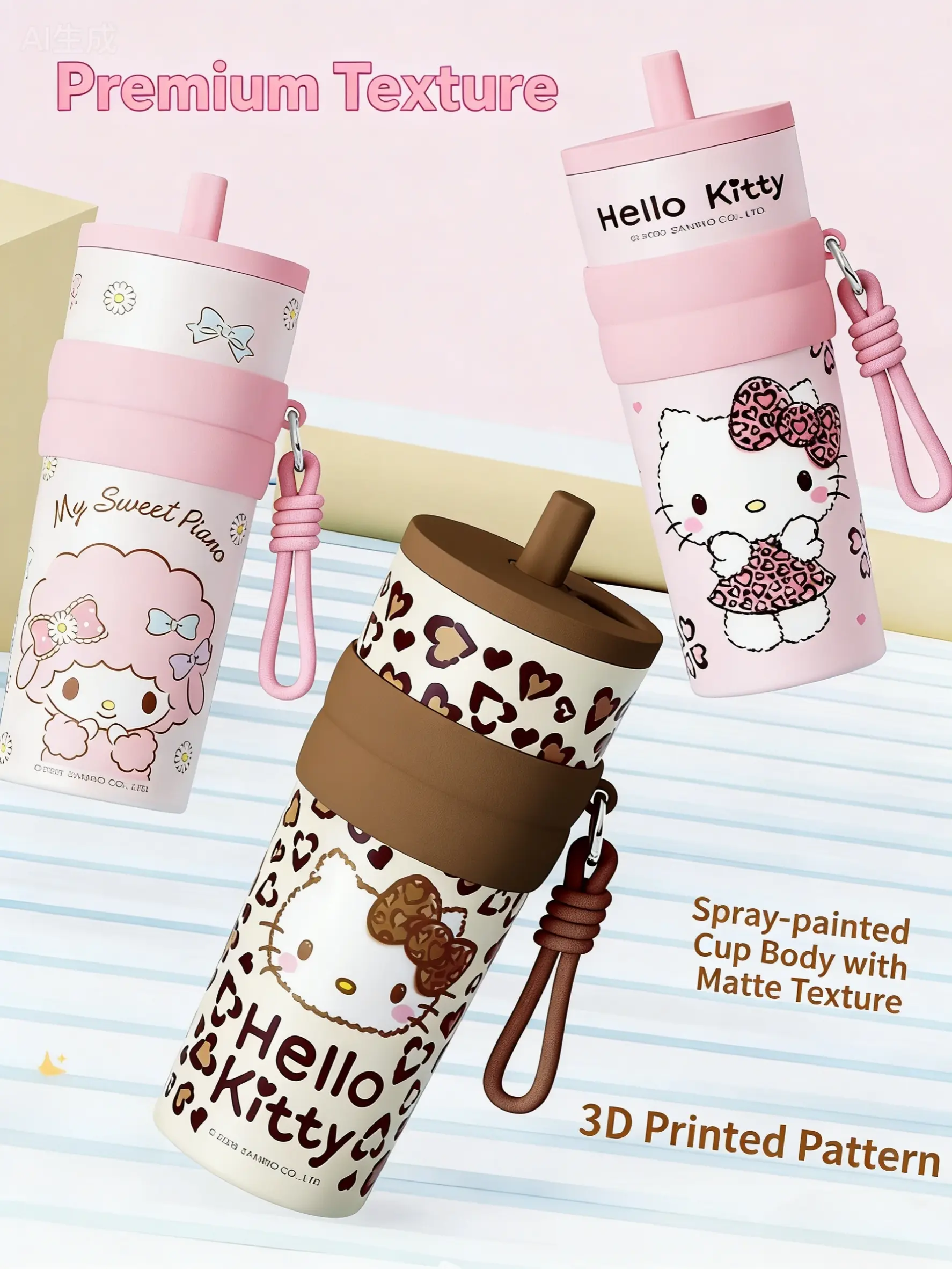 MINISO HK Stylish Straw Insulated Tumbler (Trendy Cute Series) - Leak-Proof, Portable Drinkware, 8H Heat/Cold Retention, Ideal Gifts for Women for Birthdays & Holidays