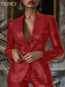 Women's Autumn Winter Solid Color Single Button Crocodile Pattern PU Leather Blazer, Stylish Chic Elegant Urban Jacket for Business Office Party Club Music Festival