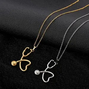 Hot Selling  Titanium Steel Necklace Creative Nurse Stethoscope Titanium Steel Necklace