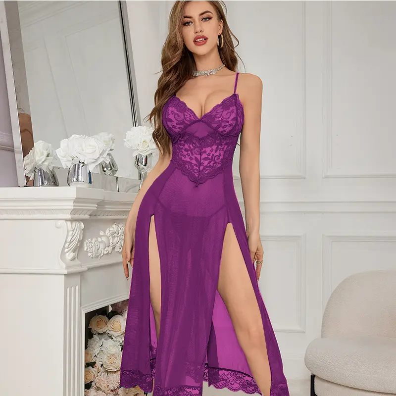 Lingerie For Women Long Womens Lace Bodysuit Chemise Sexy Nighty Mesh Sleepwear