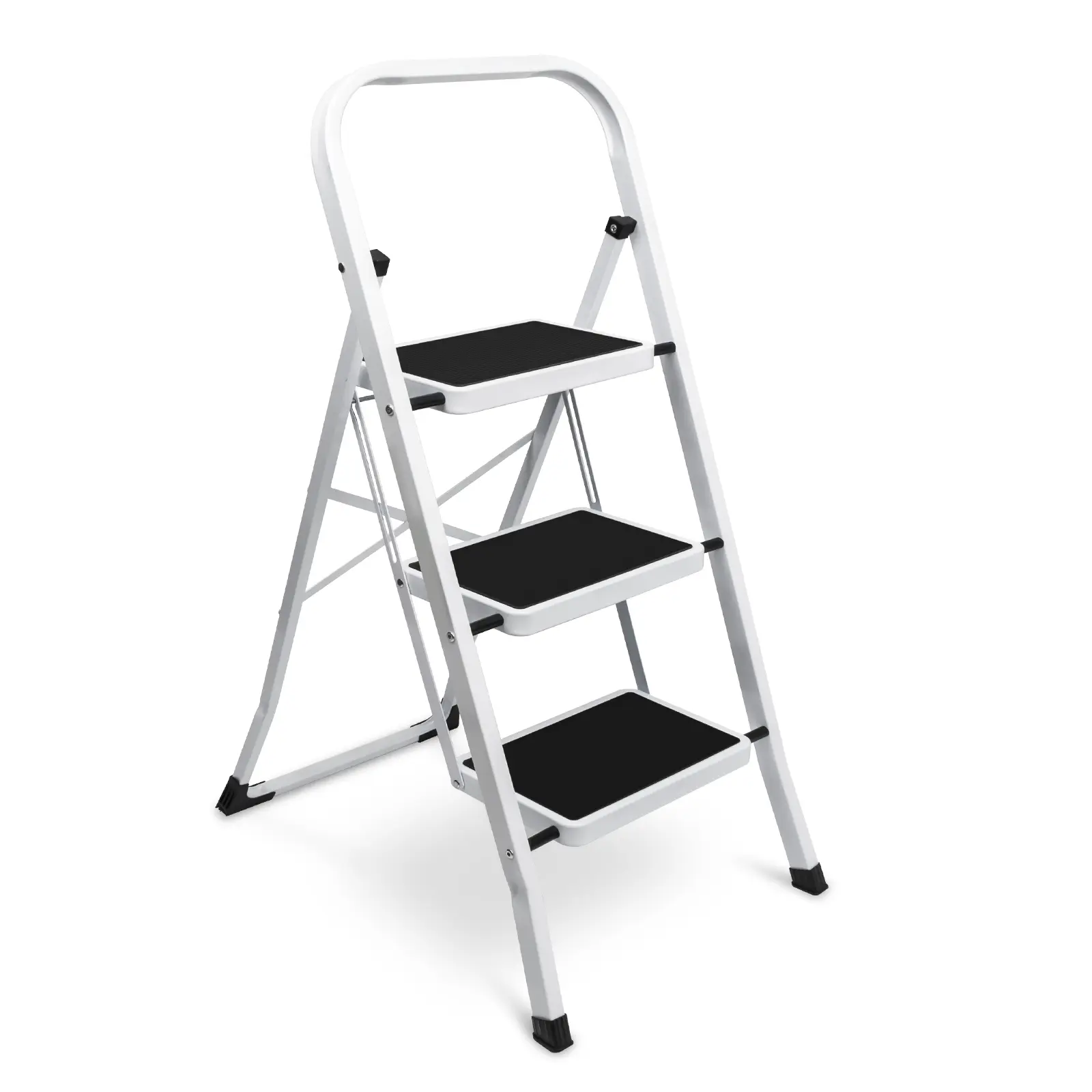 3 Step Ladder, Foldable Steel Stool with Wide Anti-Slip Pedals, Convenient Handgrip, Portable Household Staircase