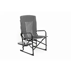 Oversized Heavy Duty Camping Directors Chair, Adjustable Reclining Back, Portable Folding Chair with Side Table, Grey for Beach Fishing Picnic Lawn lightweight foldable stool double