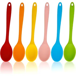 6-piece silicone spoon, multi-colored non-stick heat-resistant kitchen spoons, suitable for cooking, baking, stirring, easy to clean, kitchen spoons, cake batter stirring (red, blue, pink, orange, yellow, green)