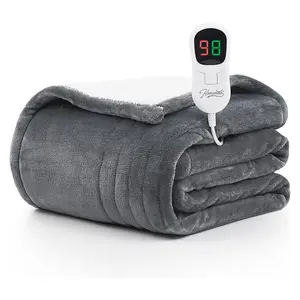 Homemate Heated Blanket Electric Throw - Heating Blanket Throw 1/2/4/6/8 Hours Auto-off 10 Heat Level Heat Blanket Over-heat Protection Flannel Sherpa Heater Blanket Electric ETL Certification
