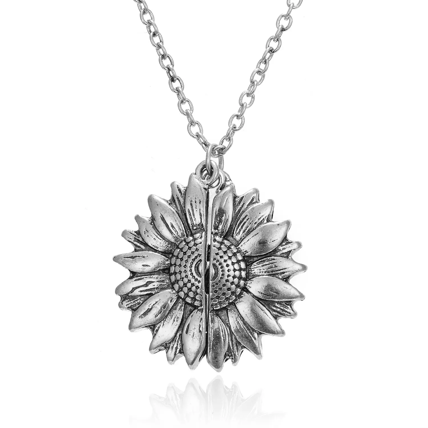Sunflower Locket Necklace with Hidden "You Are My Sunshine" Message - Elegant Flower Jewelry for Couples, Customized Gifts, Stylish Outfit Accessory, Flowers, Sunflower Motif, Alloy