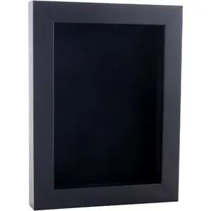 6x8 Black Wood Shadow Box Frame with 3/4" Usable Display Depth - Includes Black Real Suede Texture Acid-Free Backing Board, UV Resistant Acrylic and Hanging Hardware