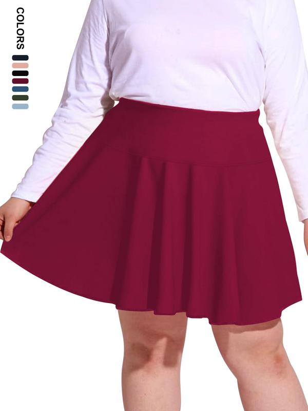 [Plus Size] Solid High Waist Skort, Casual Comfort Minimalist Basic Pocket A Line Skirt for Daily Wear, Women's Bottoms for Summer, Casual Sporty Skorts