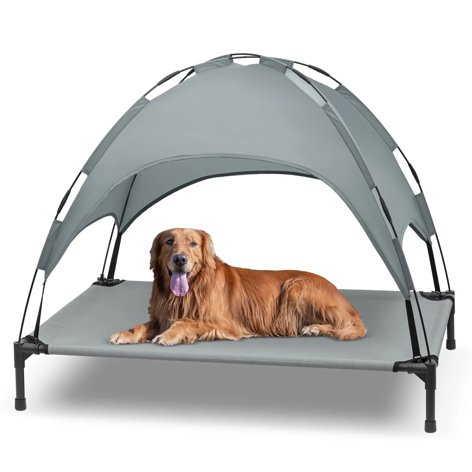 Elevated Dog Bed with Canopy, Outdoor Dog Cot with Removable Canopy Shade Tent, Portable Raised Pet Cot Cooling Bed for Dogs and Cats