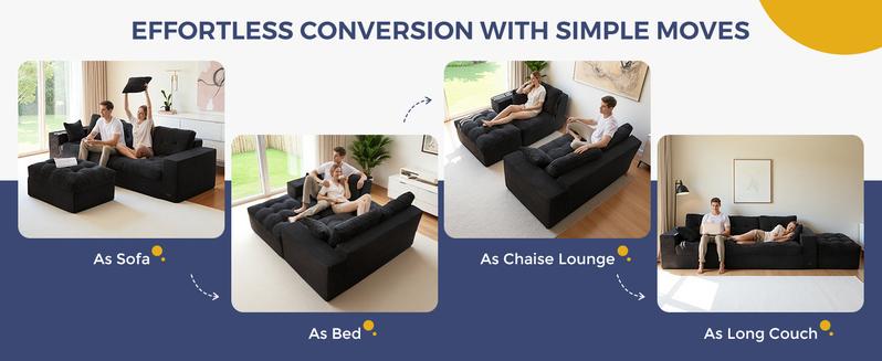 【3 Package Shipping】MAXYOYO L Shape Sectional Sofa Couch and Round Chaise Lounge, Modern Cloud Couch with Ottoman, Comfy Sofa with Layered Cushion, Tufted Upholstered Sleeper Chair for Living Room, No Assembly Required