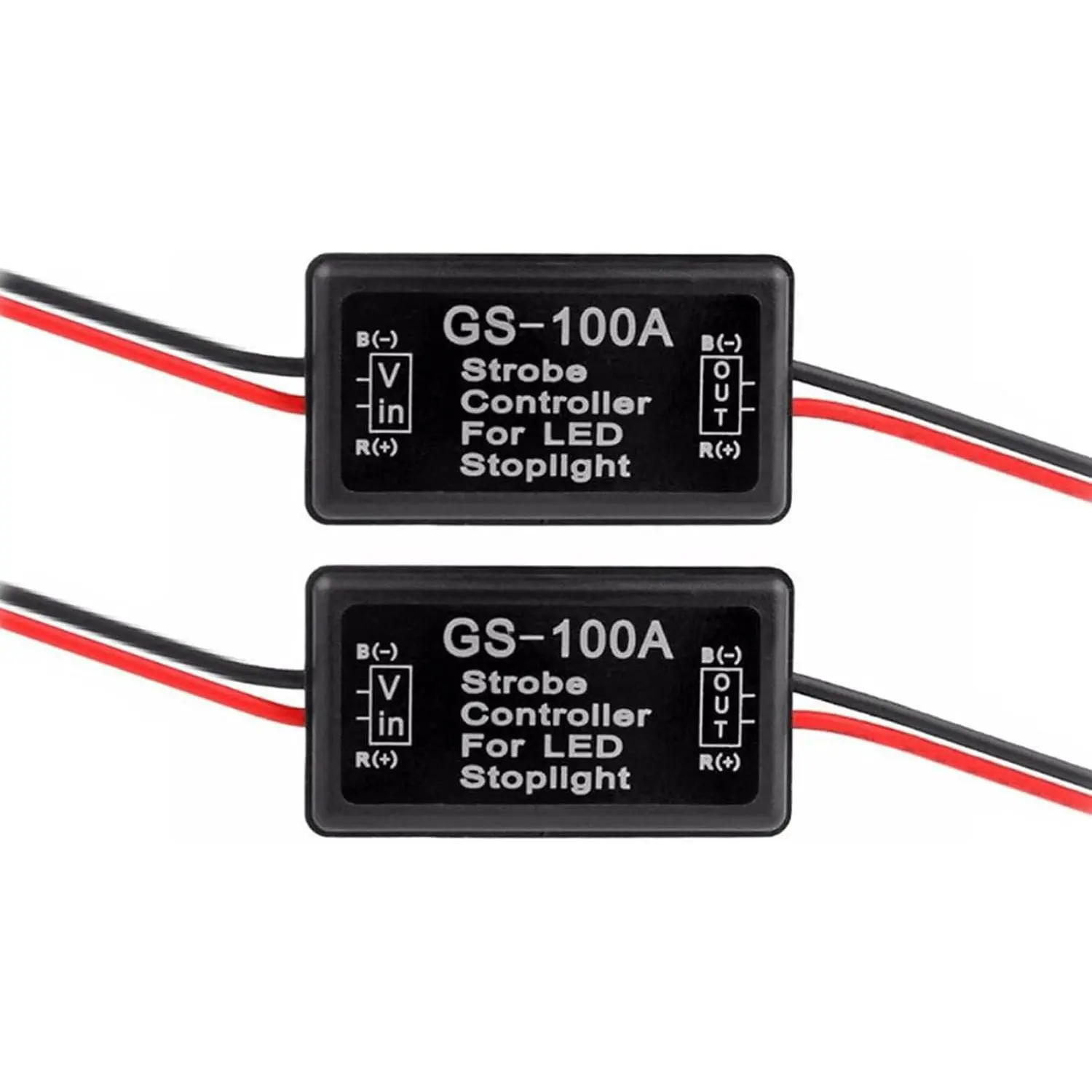 2-Pack GS-100A Waterproof LED Strobe Light Controller Modules, 9-30V Flashing Device with Simple Wiring for LED Brake, Tail, Stop Lights