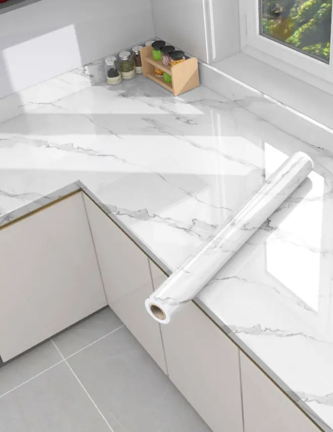1 Roll Marble Peel and Stick Wallpaper – Waterproof Self-Adhesive PVC Contact Paper for Kitchen Countertops, Cabinets, Bathroom, Furniture & Home Wall Decor