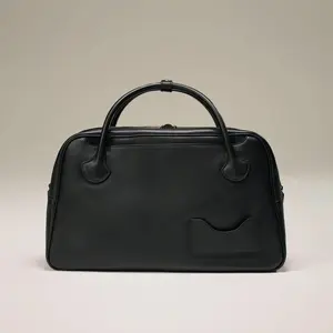 OLEADA Marina Carryall - Black Leather Duffel Bag with Dual Handles and Zipper Closure for Travel and Everyday Use