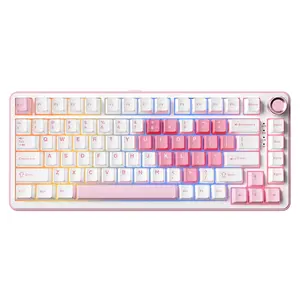 YUNZII B75 PRO White Heart Wireless Mechanical Keyboard 75% Layout with Knob Hot Swap Gasket Structure Creamy Pre-lubed Switches RGB Backlit Bluetooth Type-C 2.4G for Win Mac