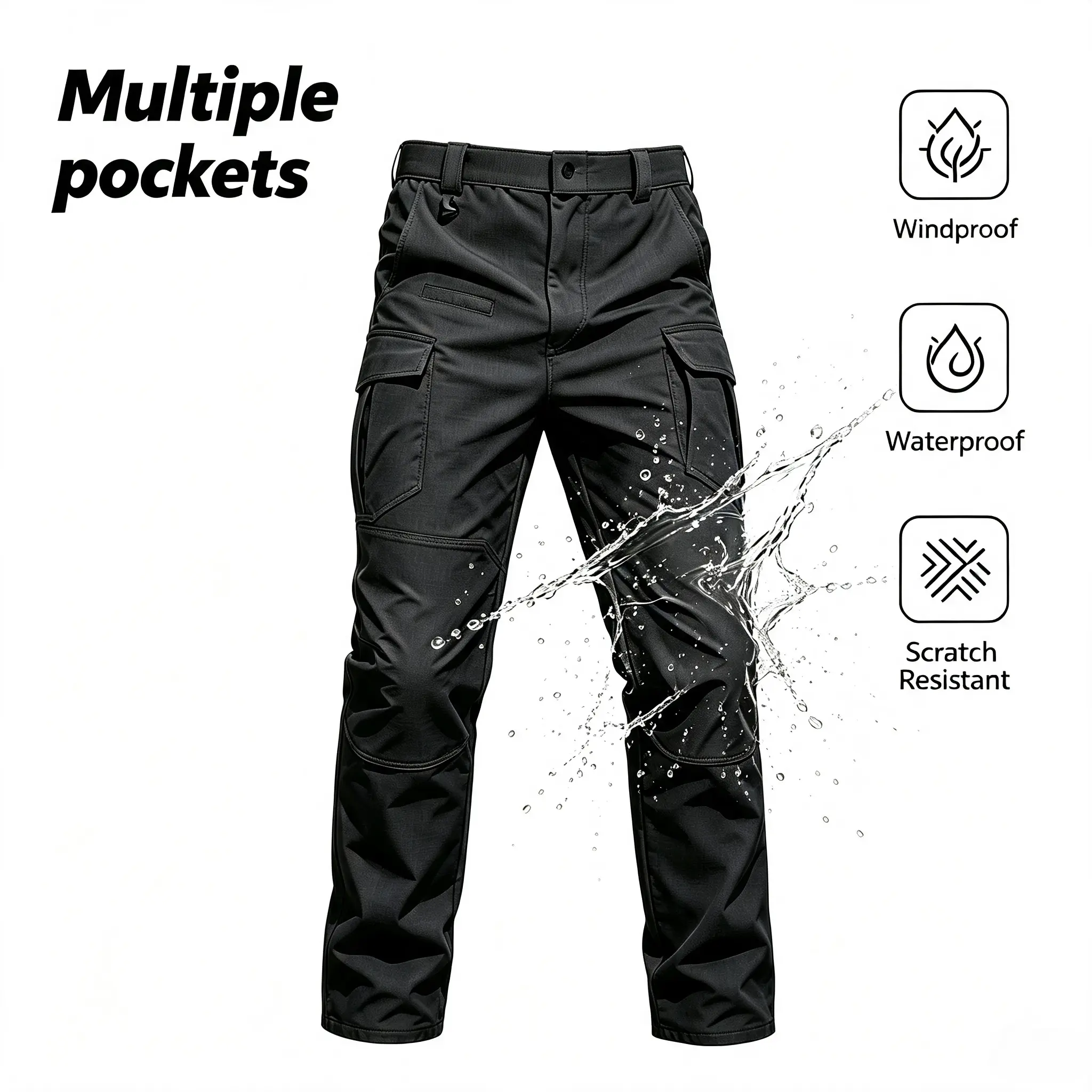 Men’s tactical cargo pants – rip-resistant, windproof, waterproof, scratch-resistant workwear with multiple pockets; non-stretch straight-leg long pants for outdoor hiking