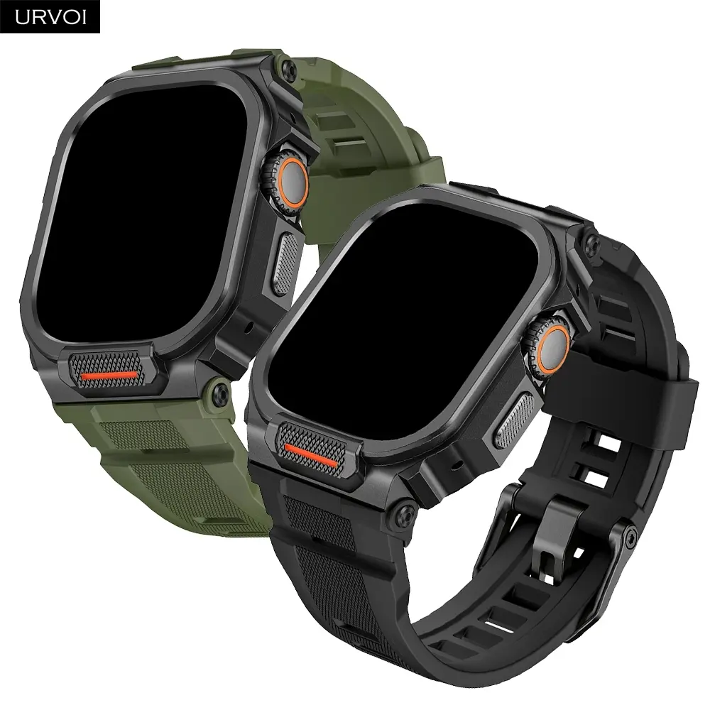 URVOI Strap for Apple Watch Ultra 3 2 1 Case band 2 in 1 Full protector for iWatch Anti shock silicone stainless steel with silicone wristband Smartwatch Strap Smart Watch Accessories