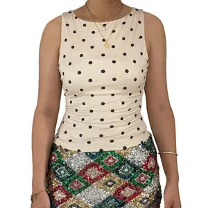 Women’s Dots Print Tank Tops Trendy Sleeveless Round Neck Summer TopsFit Shirts