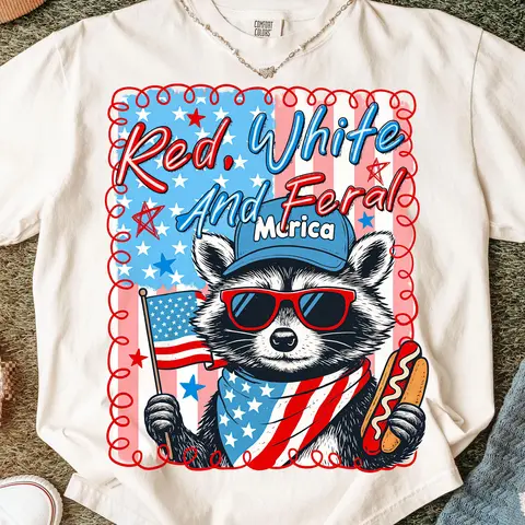 Red White And Feral Comfort Colors Shirt, Funny 4th of July Raccoon Tee, Patriotic USA Shirt, Independence Day Party Shirt, America Graphic Shirt