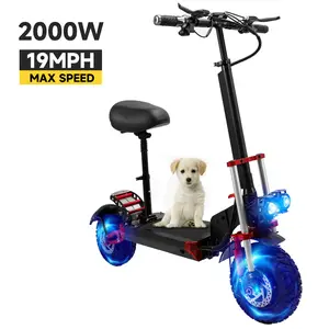 2000W High-Performance Fodable Electric Commuter Scooter with Seat, Portable Electric Scooter with Light