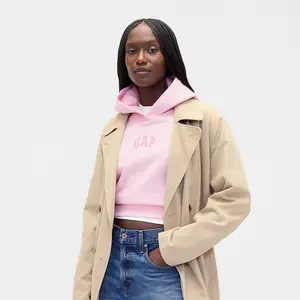 GAP VintageSoft Crop Logo Hoodie Soft Cotton-Blend Fleece Oversized Fit Long Sleeves Banded Cuffs Arch Logo Machine Washable