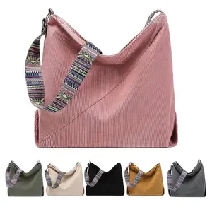 Women's Corduroy Simple Style Shoulder Bag Solid Color Messenger Bag Soft Comfortable Medium Bag Fashionable Commuter Bag(Sheets)