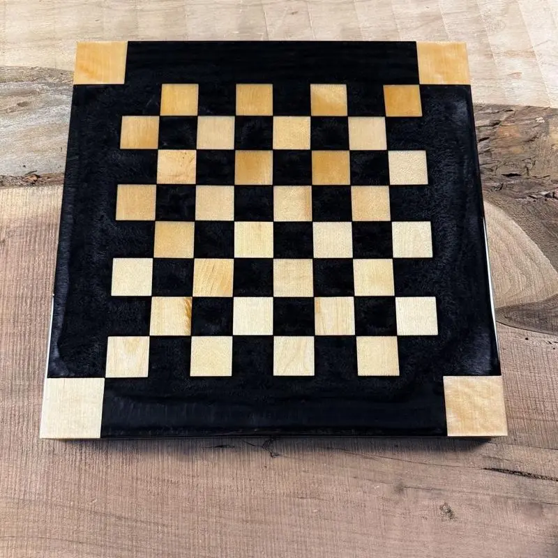 Borderless Black Onyx Maple Wood Chess Board (INCLUDES PIECES)