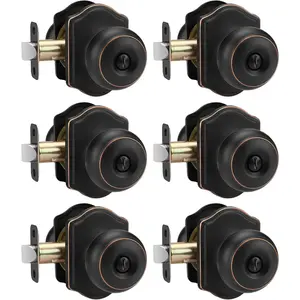 Oil Rubbed Bronze Interior Door Knobs, Classic Bronze Door Knobs for Bedroom Bathroom, 6 Pack