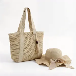 [Summer Limited Edition] Free Sun Hat with Bag Purchase! Women’s Handmade Straw Tote Bag + Foldable Sun Hat Set, Large-Capacity Handwoven Beach Bag for Summer Vacation #summerwins