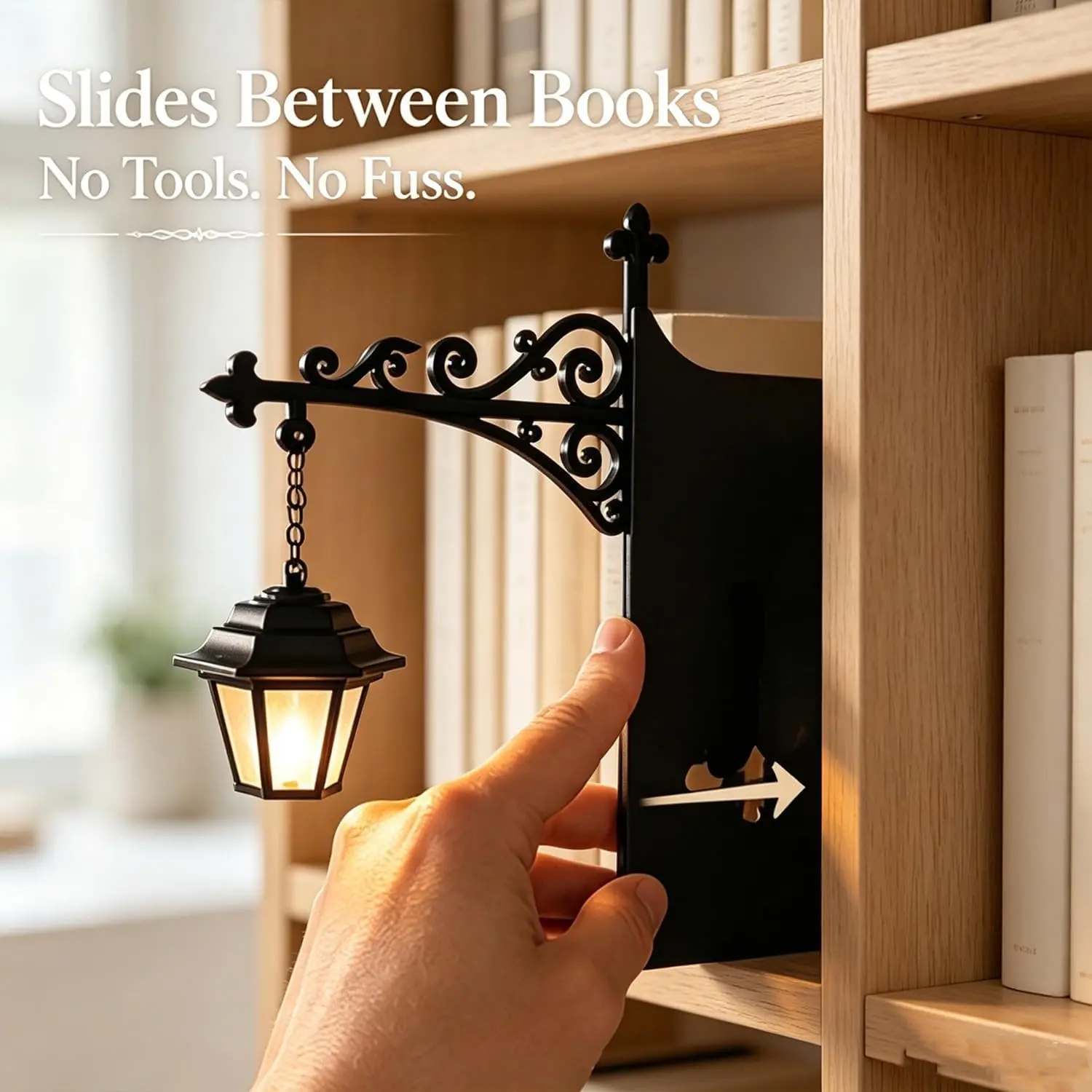 Vintage Mini Lantern Book Holder - Cozy LED Glow Library Lighting, Hanging Bookshelf Lamp, Reading Corner Artistic Home Decor