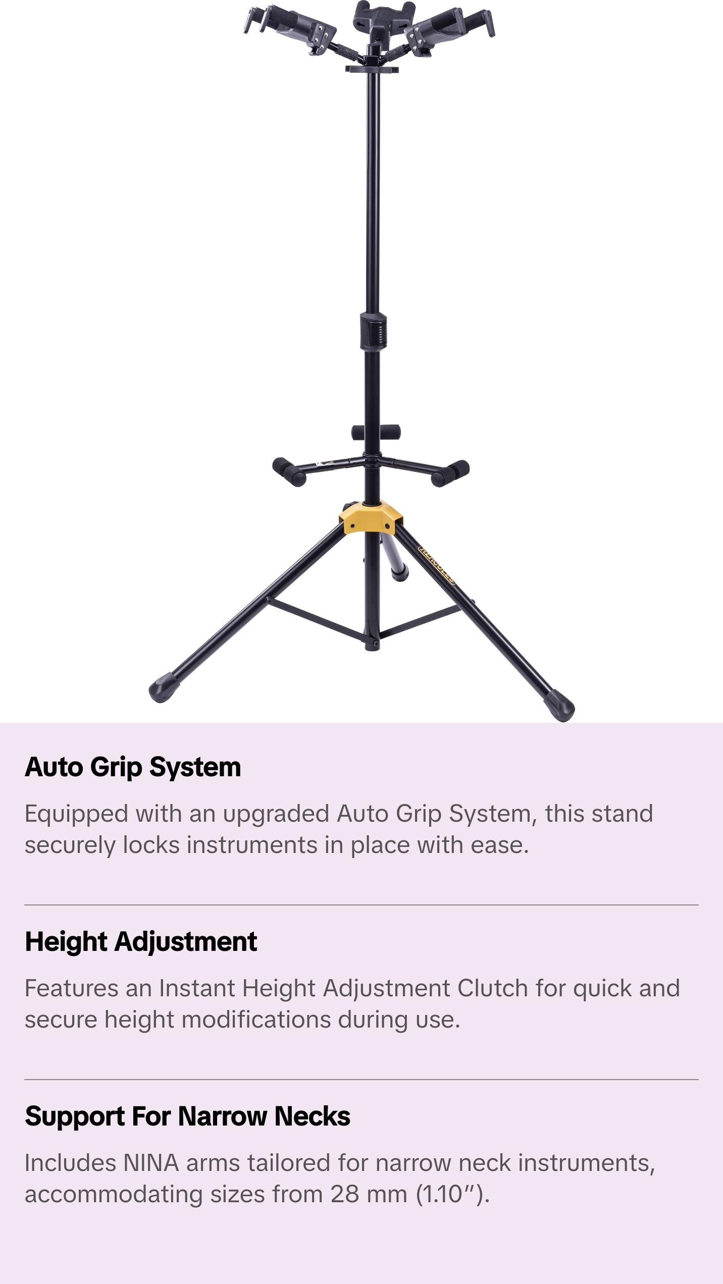 Hercules Auto Grip Triple Guitar Stand w/Foldable Backrest (GS432BPLUS)