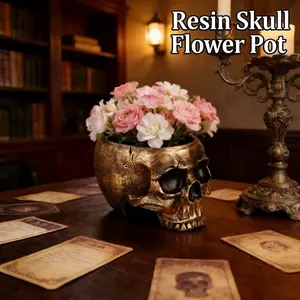 Skull Planter Pot, Resin Skull Head Flower Pot for Indoor Plants, Gothic Decorative Succulent Planter, Unique Skull Shaped Plant Container for Home, Office, Halloween Decor, 6.89 Inch Bronze Skull Flower Pot
