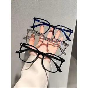 Simple Eyeglasses for Everyday Use Basic Square Fashionable Frames Glasses for Women & Men Plastic Material 3 Pairs Set Fashion & Function Blue Light Filtration