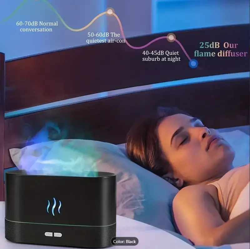 LED Color Changing Flame Aroma Diffuser with Humidifier Function, Essential Oil Mist Maker, Compact Design for Home, Office, and Bedroom
