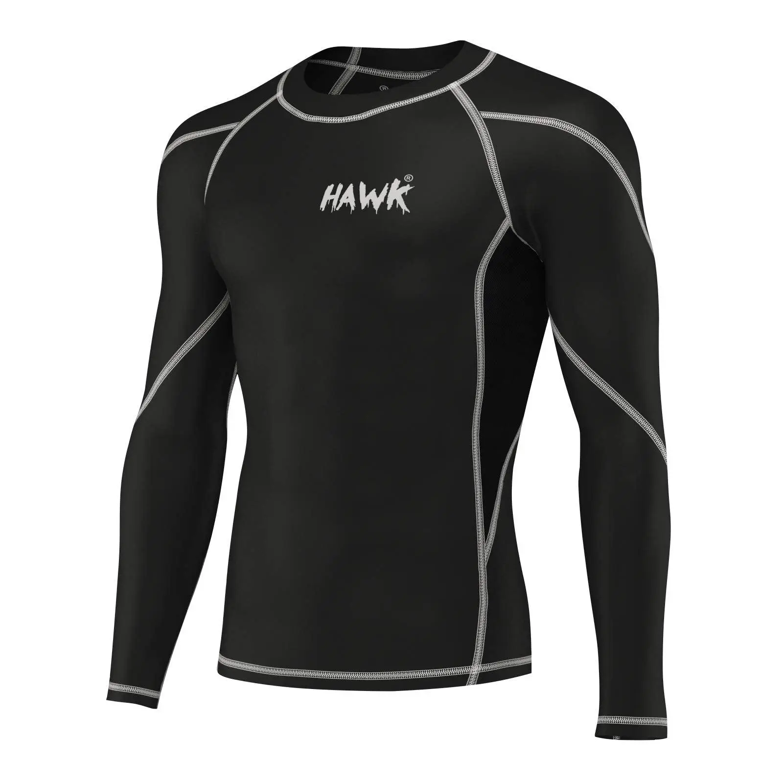 Hawk Sports Mens Compression Shirts Base Layer Athletic Gym MMA BJJ Rash Guard No Gi Full Long Sleeve Rashguard Shirt for Men (Black, Medium)