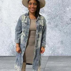 Distressed Long Denim Jacket