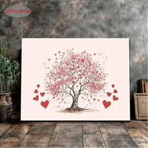 1-Piece 2D Flat Tree of Hearts Wall Art - Pink & Red Valentine's Day Heart Print, Wood Frame Wrapped Canvas Romantic Love Painting, Decoration for Bedroom, Holiday Gift for Loved Ones