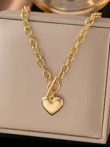 9mm Large Heart Pendant Necklace, Polished Tip, Titanium Steel Chain, Perfect Gift for Women and Girls, Spring Jewelry, Fashion Necklace