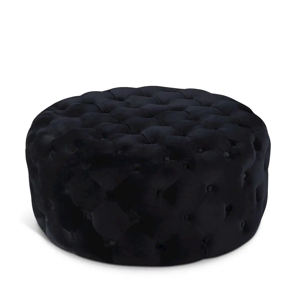 Addison Hollywood Deep Tufted Black Velvet Ottoman-Bench with Padded Seat, Indoor Furniture Stool