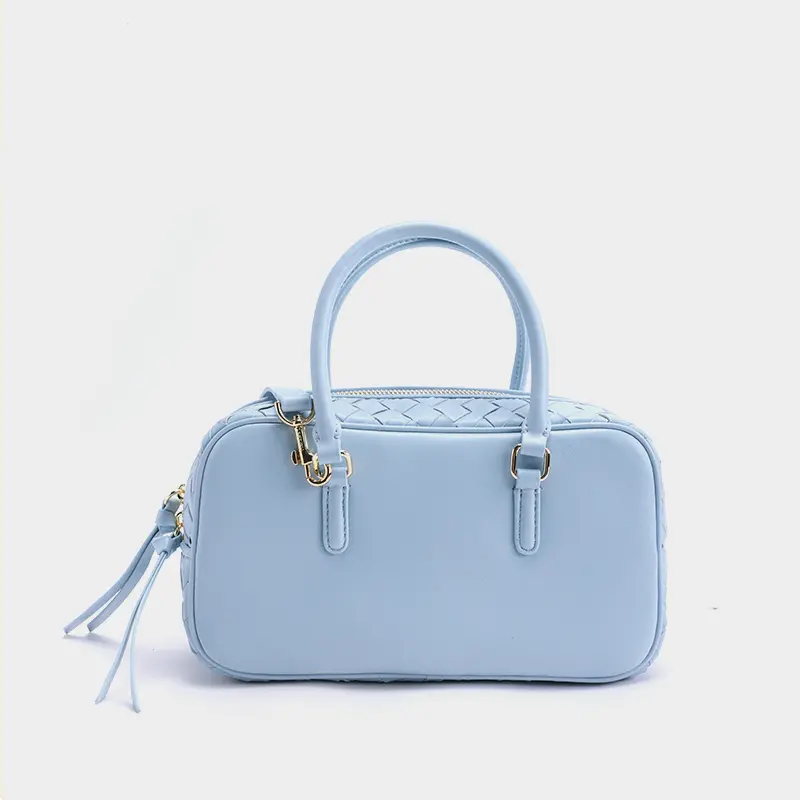 TUSCAN’S Woven Leather Bowling Bag – Premium Leather Handbag for Women – Stylish Everyday Shoulder & Crossbody Bag with Adjustable Strap, High-Capacity, Lightweight, Adjustable Strap Purse, Elegant Fashion Handbag