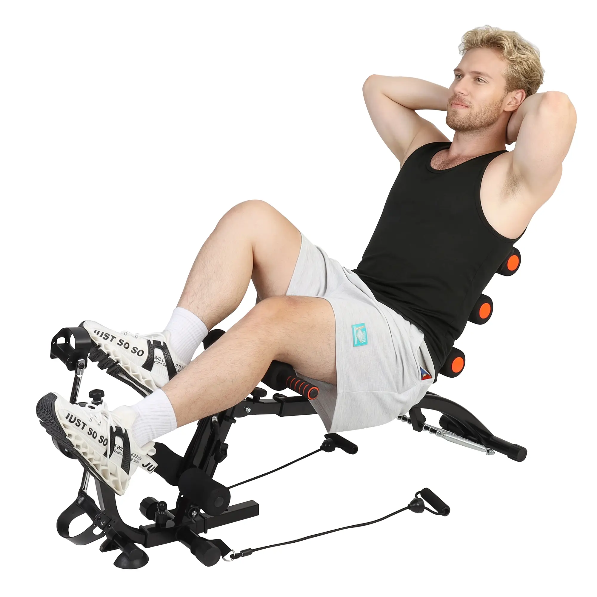 Adjustable Sit-Up Bench, Foldable Abdominal Muscle Trainer with Foam Padding & Resistance Bands for Home Gym Core Strength Workout