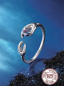 One Piece S925 Silver Adjustable Ring Casual Jewelry All Seasons Chain Material 1.9g Weight Giant Cancer Zodiac Sign Rings for Women Men Gift Present Accessories