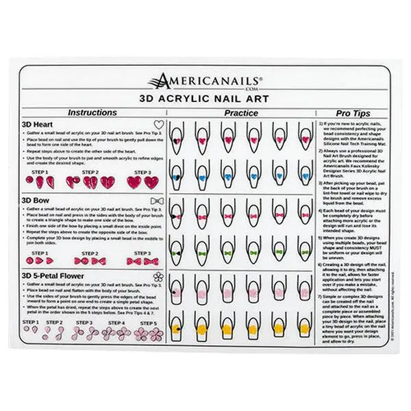 Americanails 3D Silicone Acrylic Training Mat - Durable, Includes Nail Shapes Guide, Spacious Practice Area for Nail Enthusiasts