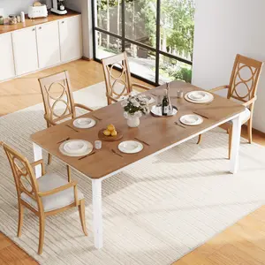 78 in Large Industrial Dining Table for 6-8, Kitchen Table with Heavy Duty Metal Legs, Wood Desk with Chamfer Corner for Dining Room, Kitchen, Living Room, Easy Assembly-Walnut/White