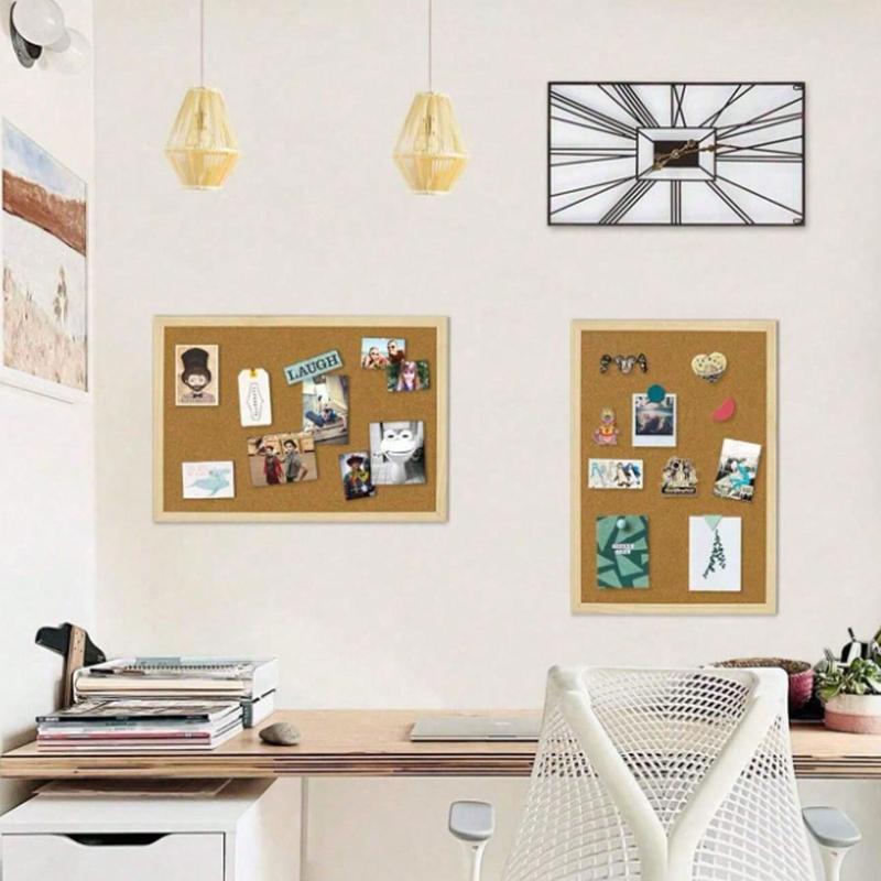 1pc Cork Bulletin Board with Oak Frame, Office & Home Decor Pinboard, Family School Message Board, Classroom Decoration