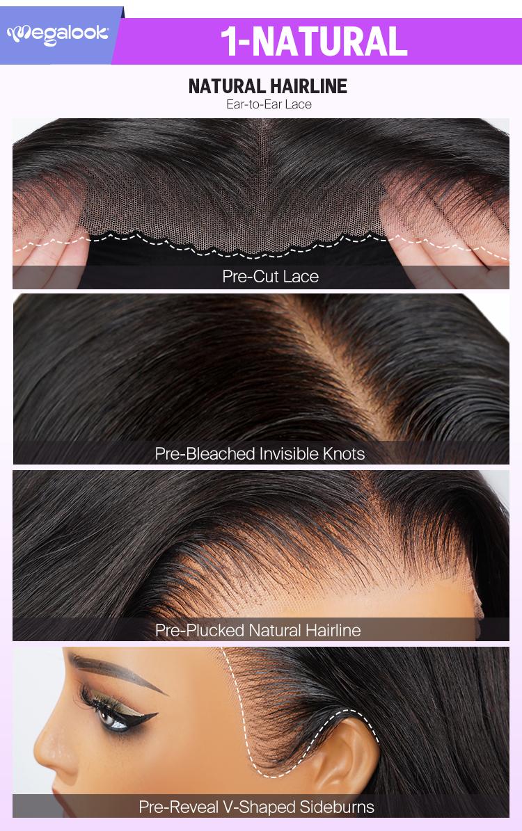 [13x6 GLUELESS WIG] Megalook Body Wave 13x6 Glueless Transparent Lace Frontal Wigs Put On Go Pre-bleached Preplucked Pre-everything Effortless Human Hair Wigs For Beginner Friendly