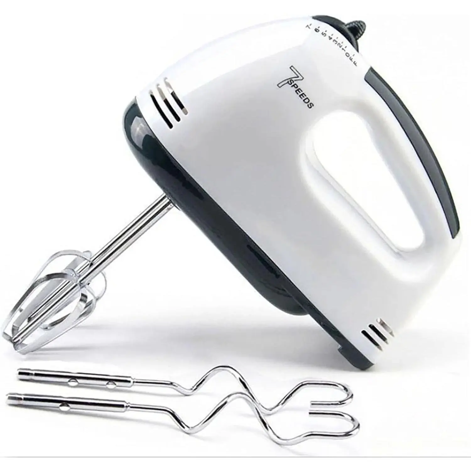 Handheld Whisk Mixer, 7-Speed Control 150W Powerful Kitchen Tool, Adjustable Stainless Steel Whisk Beater Attachments, Snap Storage Case, Compact Lightweight White Portable Home Baking & Cooking Supply summerwins