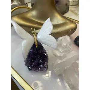 Amethyst Cut Base with Calcite Butterfly Gold Plated