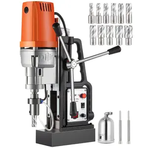 Industrial Magnetic Drill Press 1550W With 2-Inch Boring Diameter Annular Cutter Set, 2900 LBS Magnetic Hold, 11-Piece HSS Annular Cutter Bits, Heavy-Duty Metalworking Drill For Steel, Cast Iron, And Aluminum