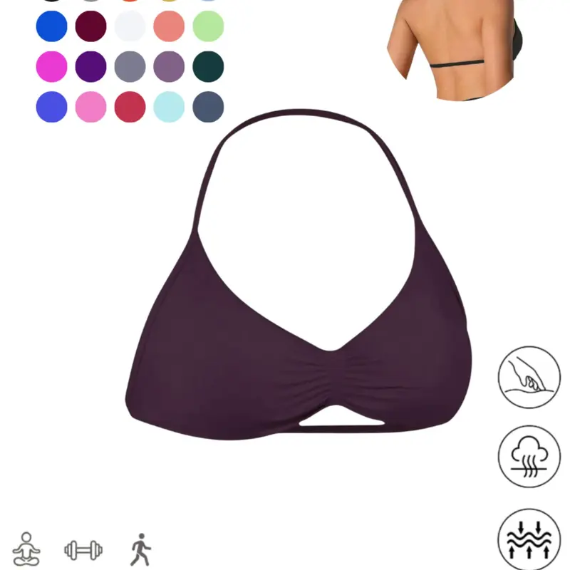 Seamless Halter Neck Sporty Bra - 39+ Colors, Ruched Front & Open Back Workout Top with Removable Pads, Buttery Soft & 4-Way Stretch for Gym, Yoga & Loungewear, Breathable Sports Bra, Fitness Bra