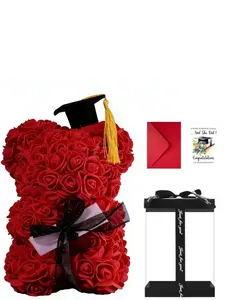 Graduation Season Immortal Flower Doctor Hat Bear Gift Box, Handmade Artificial Floral Doctor Hat Bear Graduation Card Set, Classmate Gift