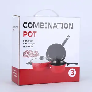 Household Custom Cooking Bottom Ware Pot Cookware Sets Kitchenware Red Cookware 3 Piece Set Nonstick Aluminum Cookware Sets